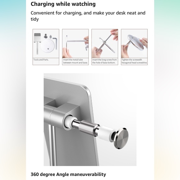 Hands free sturdy Tablet phone adjustable desktop Holder Stand - Silver - Picture 10 of 13